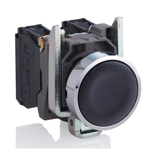 Não-iluminado de botão de pressão preto rente momentâneo - 1 no  1nc