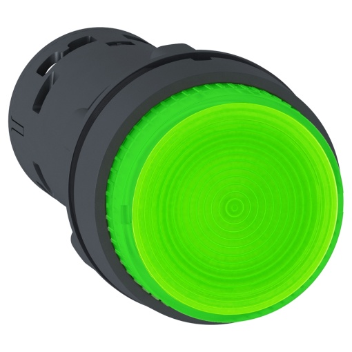Botão de pressão monolítico iluminado, plástico, verde, ø22, led integral, retorno mola, 24 v acdc, 1 não