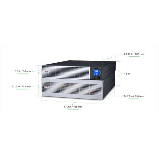 APC Easy UPS On-Line, 6kVA6kW, iões de lítio, RackTower 5U, 230V, 1 tomada com fio rígido 1PNE, ranhura para cartão inteligente, autonomia alargada, com kit de calhas
