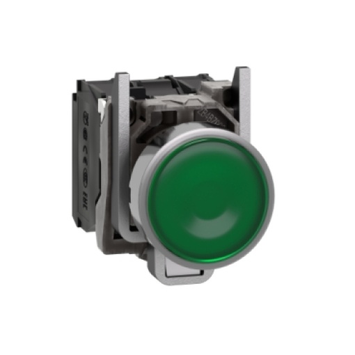 Botão de pressão iluminado verde ø 22  mola encastrada - 24 v - 1no1nc