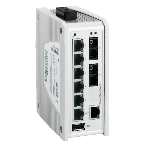 ConneXium Premium Unmanaged Switch - 7 portas para cobre  2 portas para fibra óptica monomodo