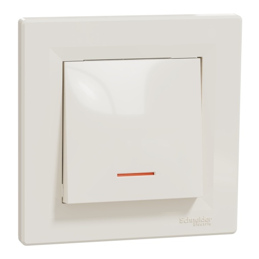 Asfora - Interruptor de 1 polo - 10 A, sem parafusos, com luz indicadora, creme
