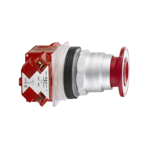 Botão press. ø 30  aro met.  cabeça  cog. ø 35 mm  verm.  empurrar-puxar - 1 nc