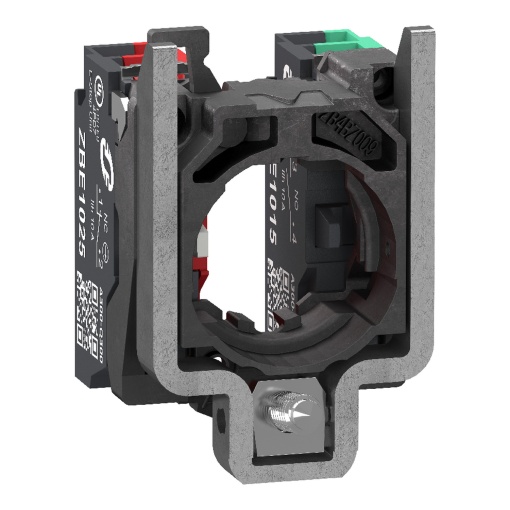 Bloco de contacto único com colar de fixação ao corpo, Harmony XB4, metal, 1 NA  1 NF, terminais compactos de encaixe