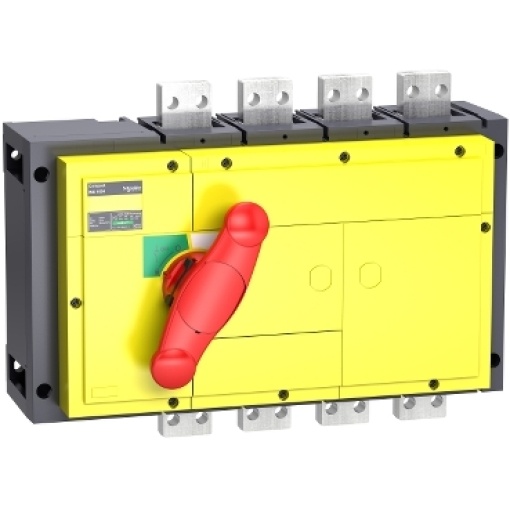 switch disconnector, Compact INS1250, 1250A, with red rotary handle and yellow front, 4 poles