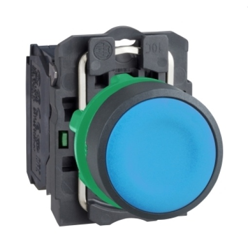 Push button, plastic, flush, azul, ø22, spring return, unmarked, 1 no