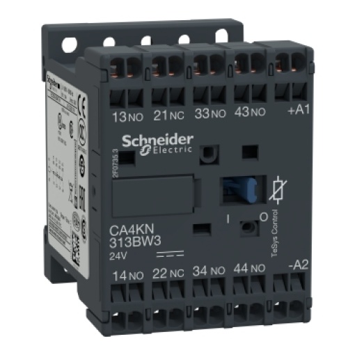 Contactor auxiliar TeSys CA4K - 3NANF 24VCC baixo consumo com terminais de mola