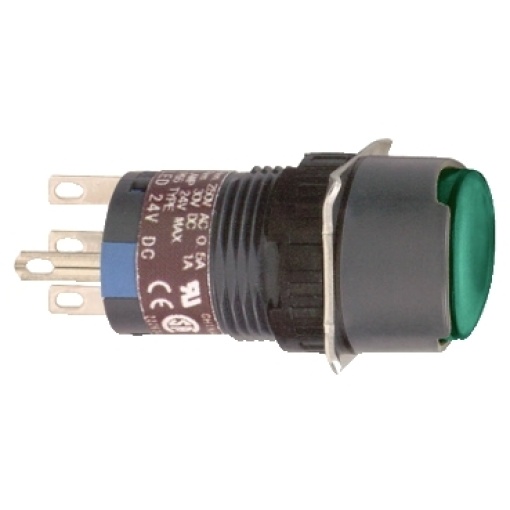 Rodada botão luminoso verde ø16-flush retorno-24 primavera vdc-polarizada 1co