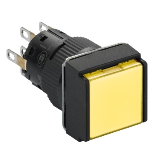 Pulsador cuadrado iluminado amarillo ø16-liberación del pulsador 24 vdc-polarizado 2co