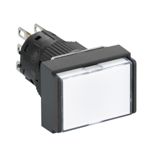 Illuminated monolithic push button, Harmony XB6E, rectangle white pushbutton Ø 16 flush springreturn 24 VDCpolarised1CO