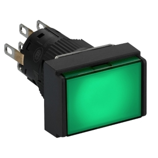 Illuminated monolithic push button, Harmony XB6E, rectangle green pushbutton Ø 16 flush springreturn 24 VDCpolarised2CO