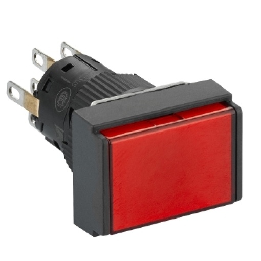Illuminated monolithic push button, Harmony XB6E, rectangle red pushbutton Ø 16 flush springreturn 24 VDC polarised 2CO