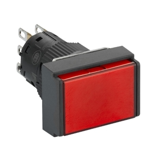 Illuminated monolithic push button, Harmony XB6E, rectangle red pushbutton Ø 16 flush pushtorelease 24 VDCpolarised 1CO