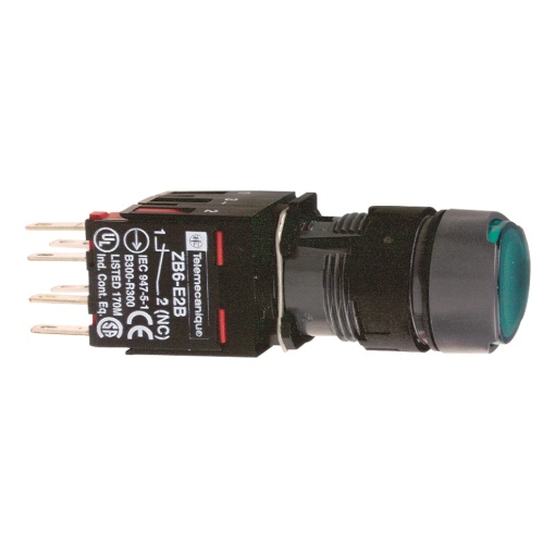 Verde nivelado completa illum botão ø16 mola de retorno 1no 12 ... 24v