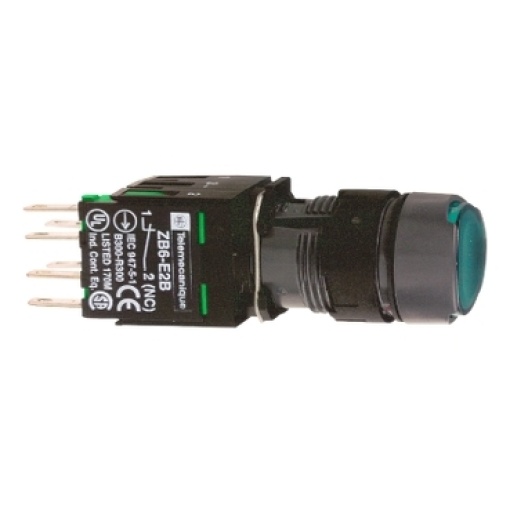 Complete illuminated push button, Harmony XB6, green flush illum pushbutton Ø 16 latching 1 NO 12...24 V