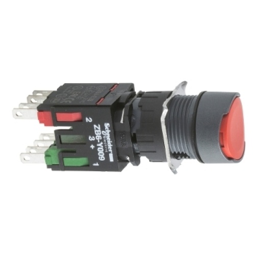 Complete push button, Harmony XB6, red flush pushbutton Ø 16 spring return 1NC unmarked