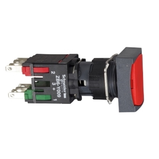 Complete push button, Harmony XB6, red rectangular flush pushbutton Ø 16 spring return 1NO1NC unmarked