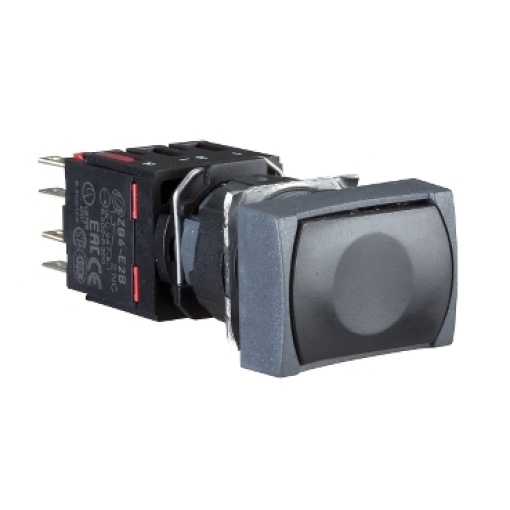 Complete push button, Harmony XB6, black rectangular flush pushbutton Ø 16 spring return 1NC unmarked