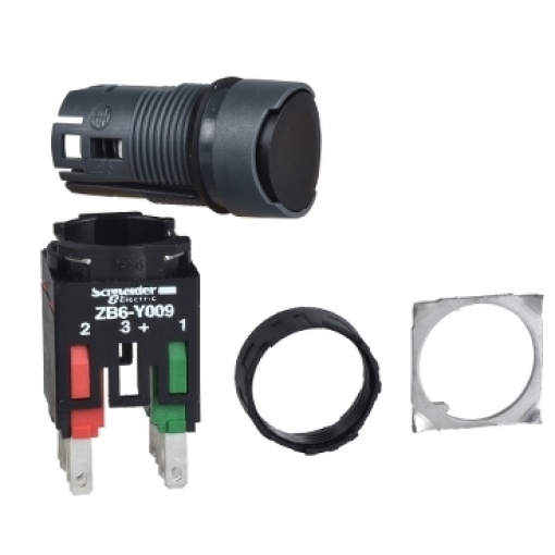 Complete push button, Harmony XB6, black flush pushbutton Ø 16 spring return 1NO1NC unmarked