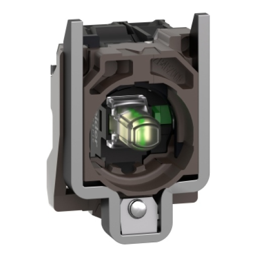 Corpocontacto completo e bloco luminoso, Harmony XB4, metal, branco, LED universal, corpocolar de fixação, 1NO, 24V ACDC