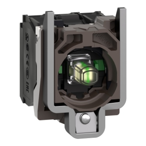 Corpocontacto completo e bloco luminoso, Harmony XB4, metal, branco, LED universal, corpocolar de fixação, 2NO, 24V ACDC