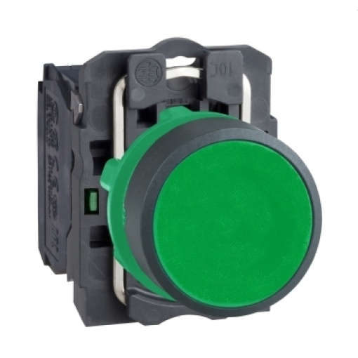 Push button, plastic, flush, verde, ø22, spring return, unmarked, 1 no