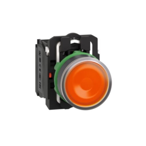 Botão de pressão iluminado amarelo ø 22 - mola encastrada - 24 v - 1no1nc