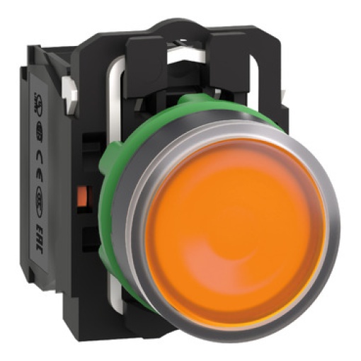 Botão de pressão iluminado amarelo ø 22 - mola encastrada - 240 v - 1no1nc