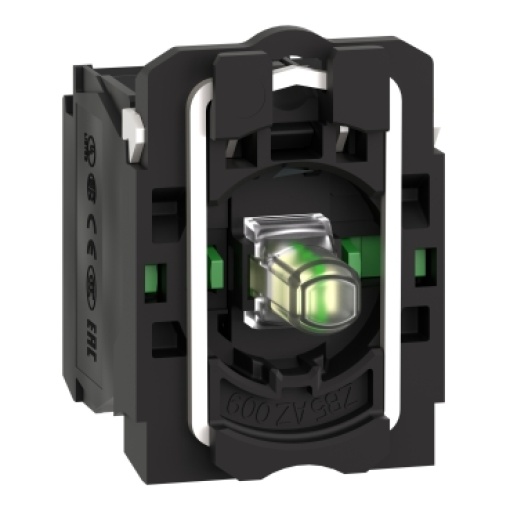 Corpocontacto completo e bloco luminoso, Harmony XB5, plástico, branco, LED universal, corpocolar de fixação, 2NO, 24V ACDC