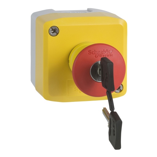 yellow station - 1 red mushroom head pushbutton Ø40 key release 1NO2NC