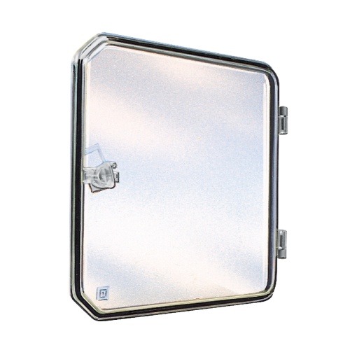 Plastic window with hinged transparent cover. IP 65, L78xW200xD25mm.