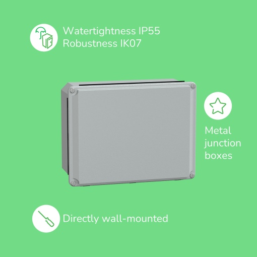 Caixa industrial de metal - cobertura bu00e1sica baixa - H105xW105xD49 - IP55 - cinzento RAL 7035