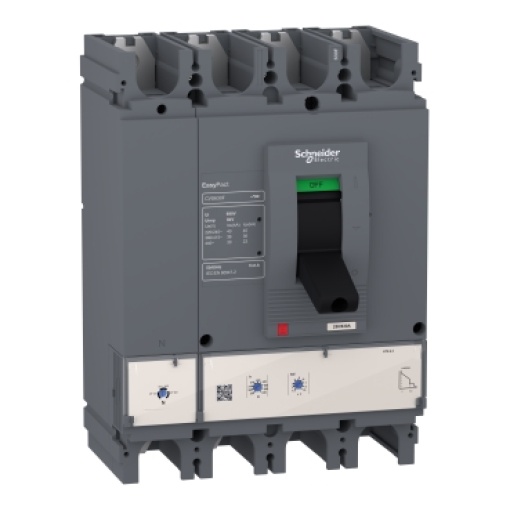 circuit breaker EasyPact CVS630F, 36 kA at 415 VAC, 630 A rating ETS 2.3 electronic trip unit, 4P 3d
