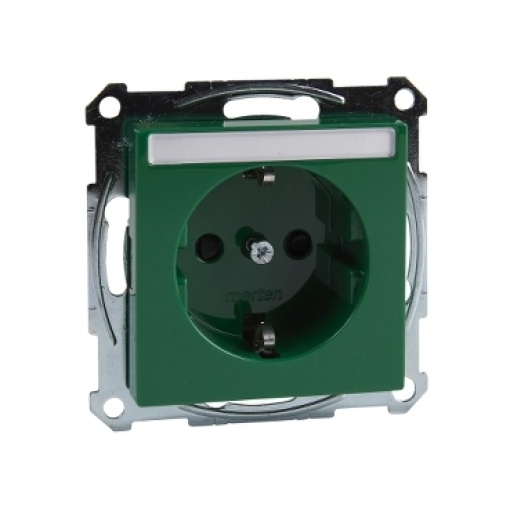 M-Elegance - Tomada 2PT com obturadores e porta-etiquetas - 16A - Verde
