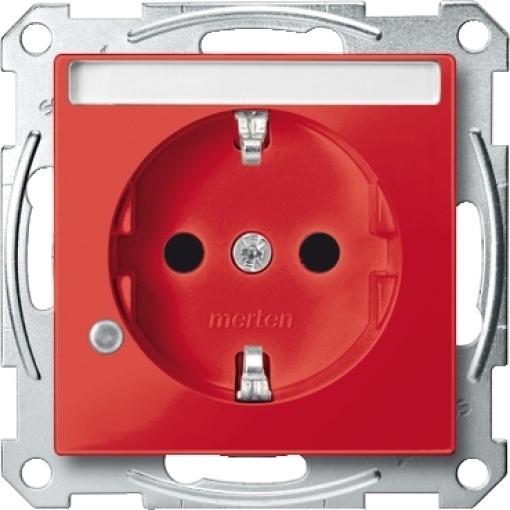 M-Elegance - Tomada 2PT com sinalização, obturadores e porta-etiquetas - 16A - Vermelho