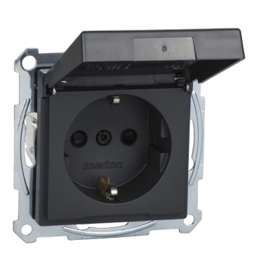 M-Elegance - Tomada 2PT com obturadores e tampa - IP44 - 16A - Antracite