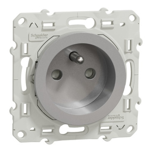 Odace, 1 socket-outlet, 2P  E, shuttered, pin earth, 16 A, aluminium