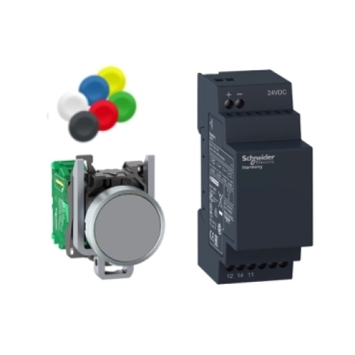 Harmony XB4, Wireless push button and non-configurable receiver with 1 black cap not attached, metal, Ø22, 24 V DC