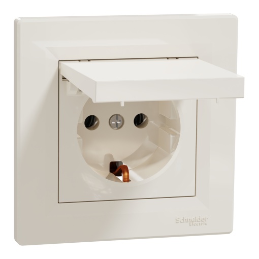 Asfora - Tomada 2PT com tampa e obturadores - 16A - IP21 - Creme