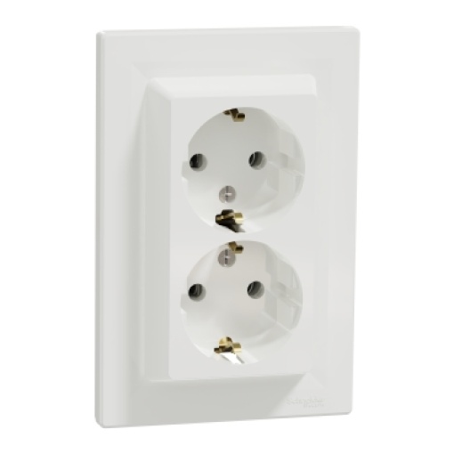 Tomada 2PT dupla, Asfora, 16A, ligadores de parafuso, Branco