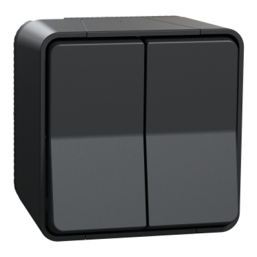 Comutador de escada duplo monobloco, Mureva Styl, saliente, IP55, 10A, Cinzento