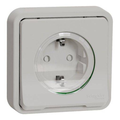 Tomada 2PT monobloco, Mureva Styl, com obturadores e garras, encastrar, IP55, 16A, Branco