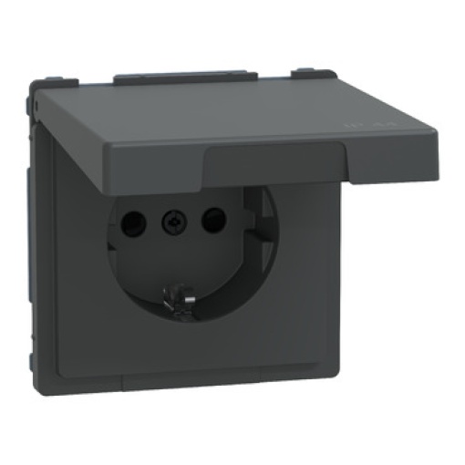 D-Life - Tomada 2PT com obturadores e tampa - IP44 - 16A - Antracite