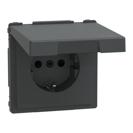 D-Life - Tomada 2PT com obturadores e tampa - IP44 - 16A - Antracite