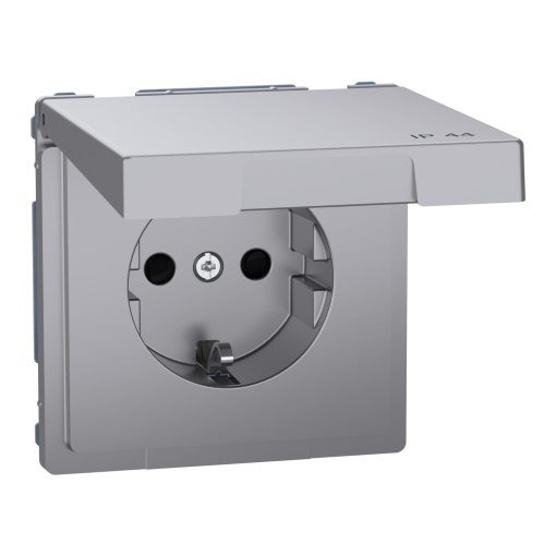 D-Life - Tomada 2PT com obturadores e tampa - IP44 - 16A - Aço