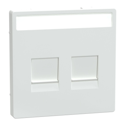 Cen.pl. f. 2-gng modular jack w. label fld & dust slide, lotus white, Sys. Des.
