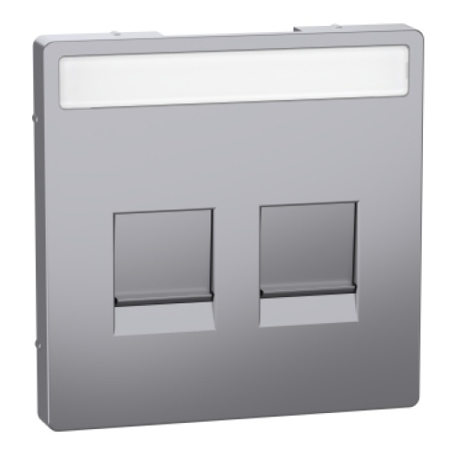 Cen.pl. f. 2-gng modular jack w. label fld & dust slide, ss., Sys.Des.