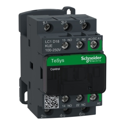 TeSys D contactor 3P 18A AC-3 up to 440V coil 100-250V ACDC