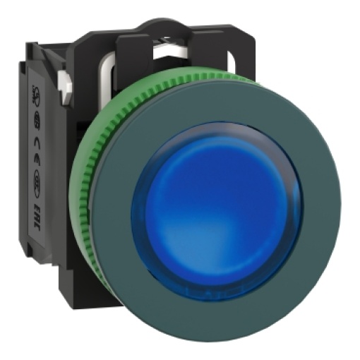 botão flush   luminosous azul 1no 24v ac led 1nc
