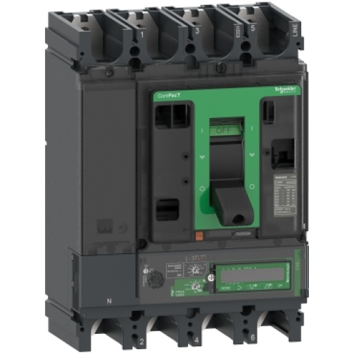 Circuit breaker ComPacT NSX630F, 36kA at 415VAC, MicroLogic 7.3 E Vigi trip unit 570A, 4 poles 4d